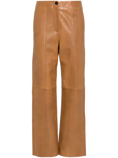 Forte Forte Leather Straight-leg Trousers In Green