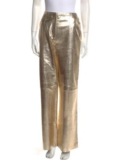 Pre-owned Forte Forte Leather Wide Leg Pants In Gold
