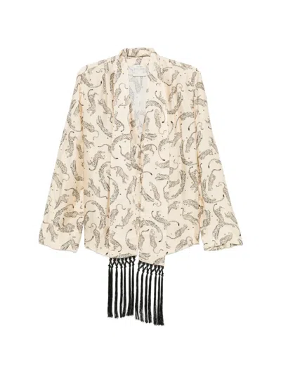 Forte Forte Leopard-print Fringed-scarf Shirt In Multi