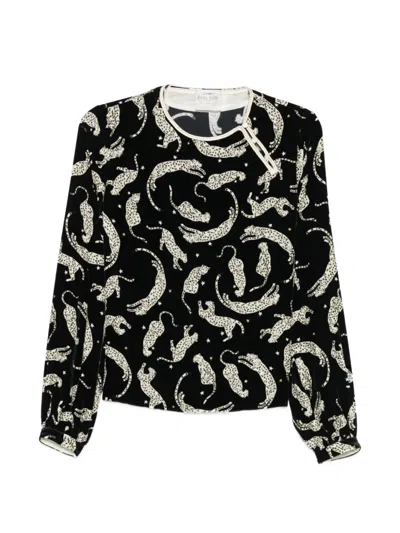 Forte Forte Leopard-print Velvet-effect Top In Black