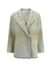 Forte Forte Textured Jacquard Blazer With Notched Lapel And Frayed Edges In Green