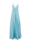 Forte Forte Light Blue Sleeveless Long Dress With Criss-crossed Spaghetti Straps And Rear Button Closure In Tech