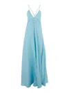 Forte Forte Light Blue Sleeveless Long Dress With Criss-crossed Spaghetti Straps And Rear Button Closure In Tech