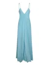 Forte Forte Light Blue Sleeveless Long Dress With Criss-crossed Spaghetti Straps And Rear Button Closure In Tech