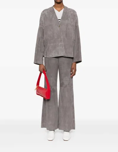 Forte Forte Light Suede High Waist Pants In Ombra In Gray