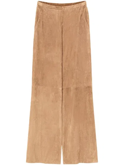 FORTE FORTE LIGHT SUEDE WIDE-LEG TROUSERS WITH HIGH WAIST AND SEAM DETAILING