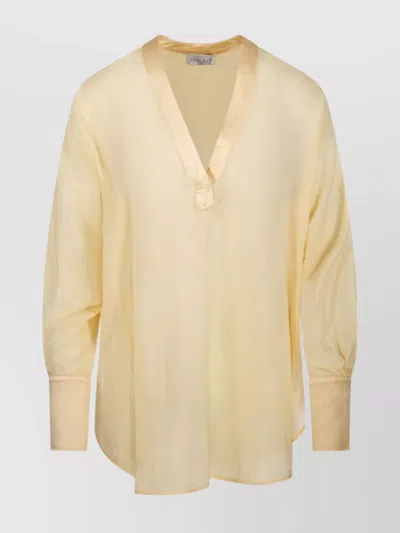 Forte Forte Lightweight Loose Fit V-neck Blouse In Yellow