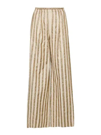 FORTE FORTE LINEN AND COTTON BLEND LUREX STRIPED PANTS