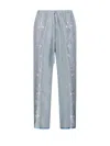 Forte Forte Linen Drawstring Pants With Floral Embroidery In Grey