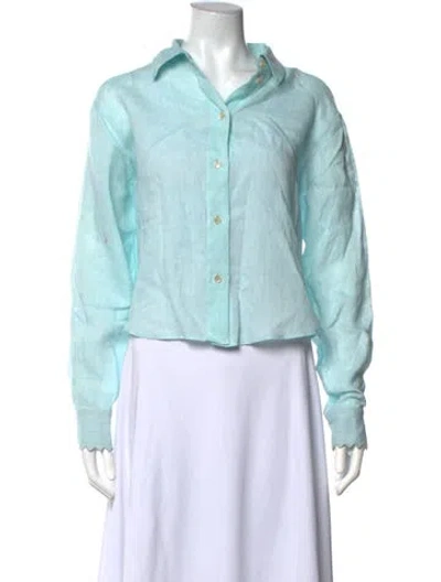 Pre-owned Forte Forte Linen Long Sleeve Blouse In Blue/green