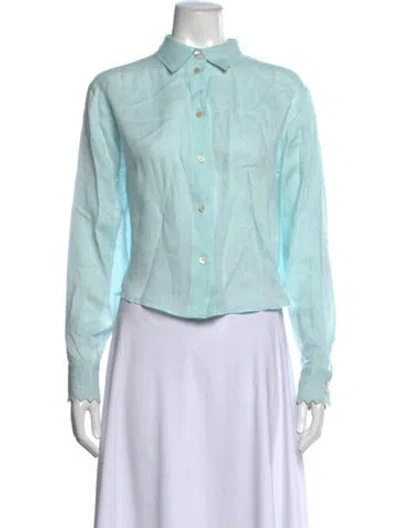 Pre-owned Forte Forte Linen Long Sleeve Blouse W/ Tags In Blue/green