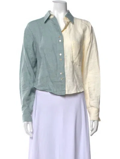 Pre-owned Forte Forte Linen Long Sleeve Button-up Top In Blue