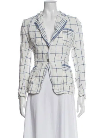 Pre-owned Forte Forte Linen Plaid Print Blazer In Blue