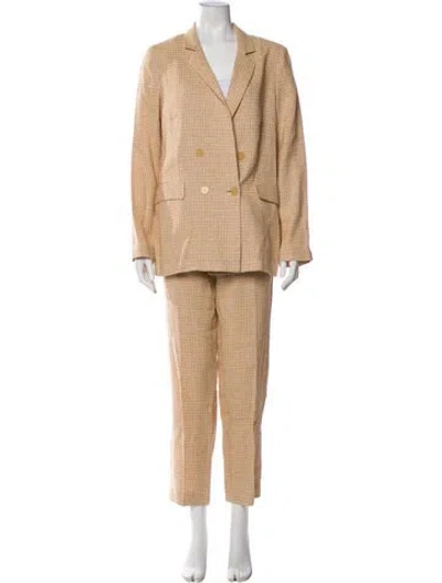 Pre-owned Forte Forte Linen Plaid Print Pant Set In Neutral