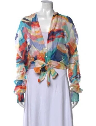 Pre-owned Forte Forte Linen Printed Top In Blue