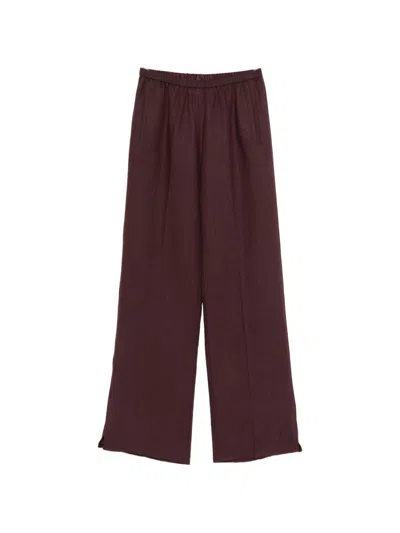 Forte Forte Linen Trousers Side Slits Wide Leg In Brown