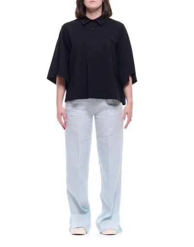 Forte Forte Linen Trousers With Mid-rise Waist And Fluid Silhouette In Blue