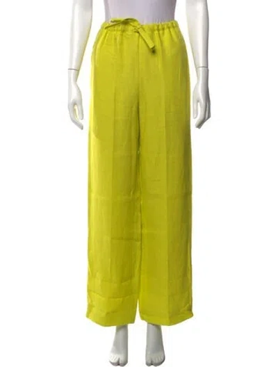 Pre-owned Forte Forte Linen Wide Leg Pants In Green/yellow