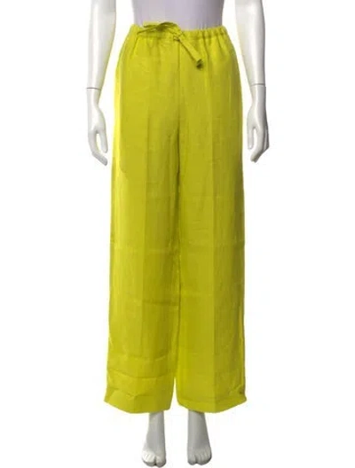 Pre-owned Forte Forte Linen Wide Leg Pants W/ Tags In Green/yellow