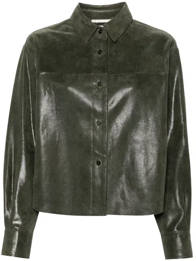 Forte Forte Lizard-skin Effect Leather Shirt In Green