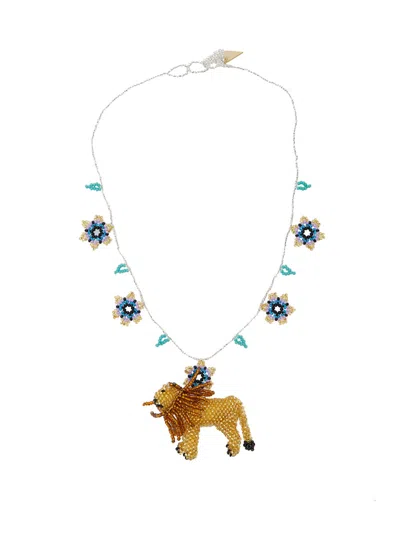 Forte Forte Long Beads Necklace With Animalier Element In Grey