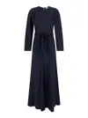 Forte Forte Long Blue Dress With Long Sleeves And Bow In Stretch Silk Woman In Blu