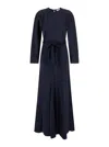 Forte Forte Long Blue Dress With Long Sleeves And Bow In Stretch Silk Woman In Blue