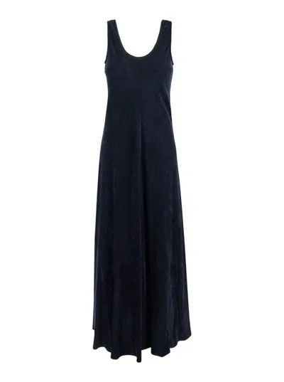Forte Forte Long Blue Dress With U Neck In Velvet