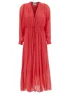 FORTE FORTE LONG DARK ORANGE PLEATED DRESS WITH DRAWSTRING IN COTTON AND SILK WOMAN