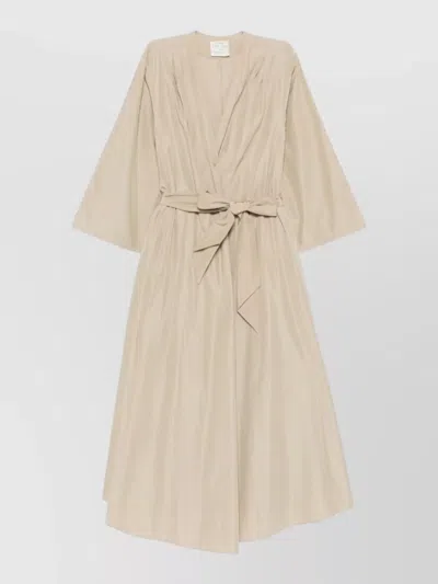 Forte Forte Long Dress Belted Waist Kimono Sleeves In Neutral