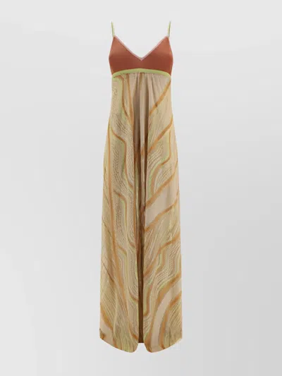 Forte Forte Long Dress With Contrast Trim And Pleated Design In Brown