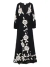 Forte Forte Forte_forte Embroidered Cotton And Wool-blend Maxi Wrap Dress In Black