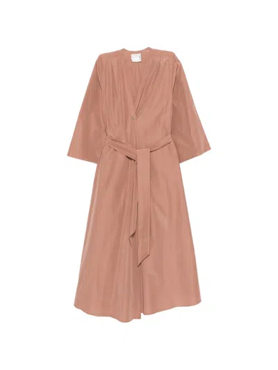 Forte Forte Long-sleeve Belted Midi Dress In Brown