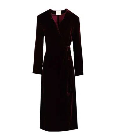 Forte Forte Plain Velvet Crossed Midi Dress In Burgundy