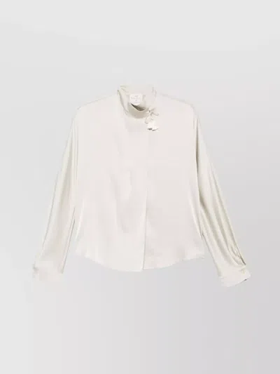 FORTE FORTE LONG SLEEVE SATIN BLOUSE WITH TASSEL DETAIL