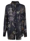 Forte Forte Long-sleeved Button-up Shirt With Intricate Floral Pattern In Blue
