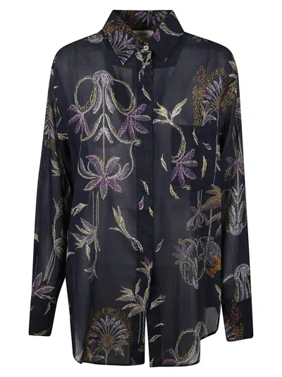 FORTE FORTE LONG-SLEEVED BUTTON-UP SHIRT WITH INTRICATE FLORAL PATTERN
