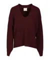 Forte Forte Long-sleeved V-neck Sweater In Burgundy