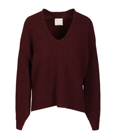 Forte Forte Long-sleeved V-neck Sweater In Burgundy