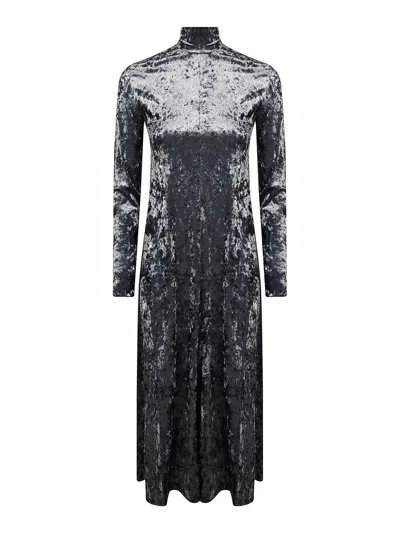 Forte Forte Long Stretch Velvet Turtleneck Dress In Light Blue