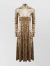 Forte Forte Long Velvet Stretch Dress With High Neckline In Multi