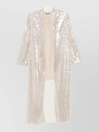 Forte Forte Longline Sequin Evening Dustcoat Three Quarter Sleeves In White