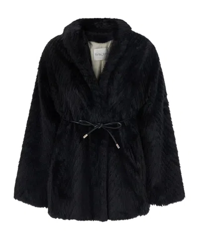 Forte Forte Chevron-patterned Belted Coat In Black