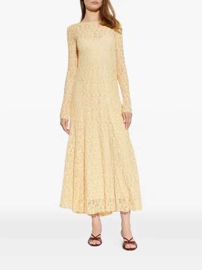 Forte Forte Long-sleeve Lace Midi Dress In Gold