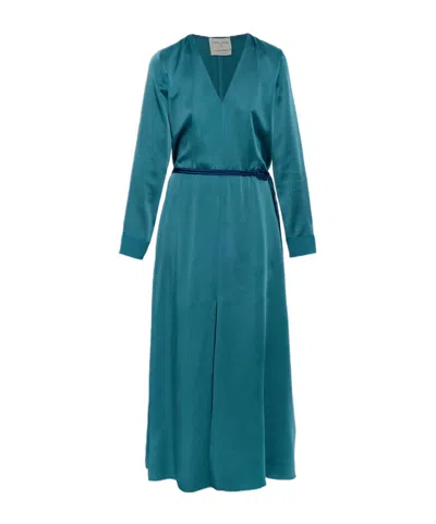 Forte Forte Belted V-neck Maxi Dress In Blue