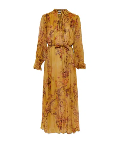 Forte Forte Botanical-motif Tie-neck Maxi Dress In Yellow