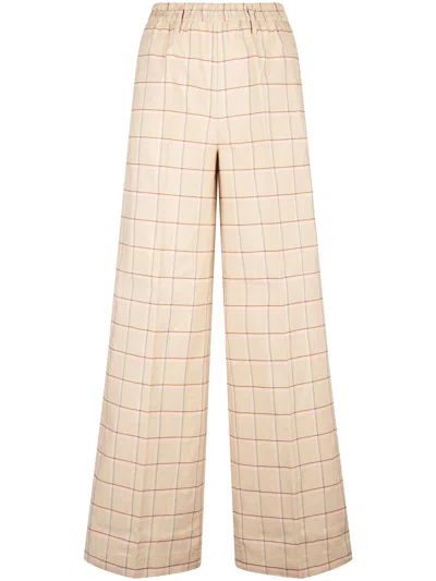 Forte Forte Loose Tartan Pattern Trousers With Elasticated Waistband In Neutral