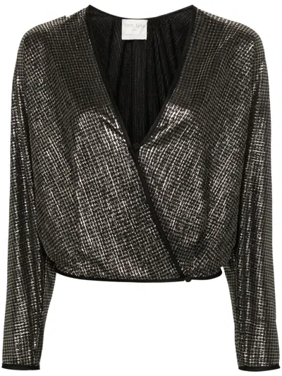 FORTE FORTE LUREX-DETAIL HOUNDSTOOTH WRAP TOP
