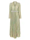 Forte Forte Multicolor Long Dress With Vertical Stripes Motif And Waist Belt In Tech Fabric Woman In Green