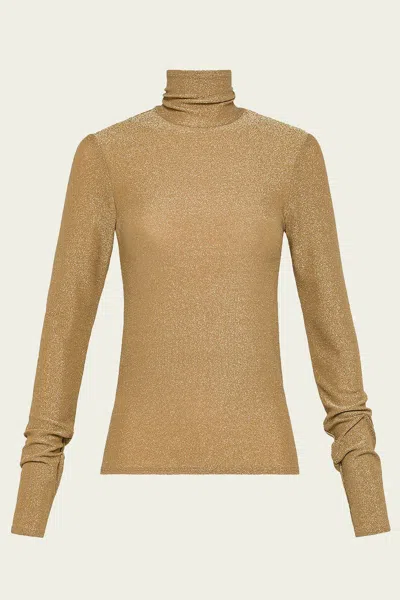 Forte Forte Lurex Jersey Turtle Neck T-shirt In Oro In Brown